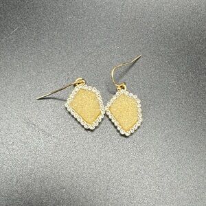 Elegant Druzy Quartz with CZs Set in a Gold Tone Dangle Earrings